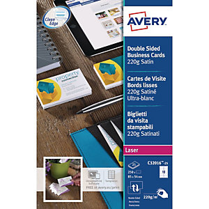 Avery C32016-25 - Cartes de visite blanches à bords lisses - 85 x 54 mm - Impression laser - paquet 250 unités
