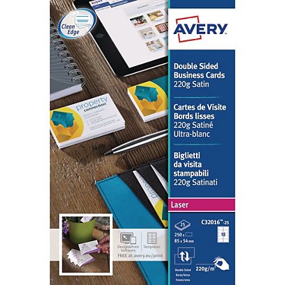 Avery C32016-25 - Cartes de visite blanches à bords lisses - 85 x 54 mm - Impression laser - paquet 250 unités - 1