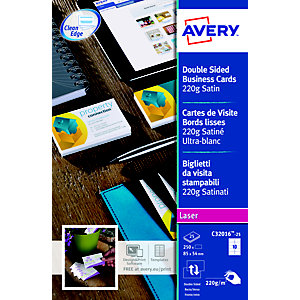 Avery C32016-25 - Cartes de visite blanches à bords lisses - 85 x 54 mm - Impression laser