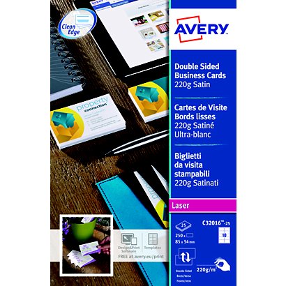Avery C32016-25 - Cartes de visite blanches à bords lisses - 85 x 54 mm - Impression laser - 1