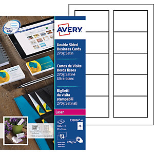Avery C32026-10 - Cartes de visite blanches à bords lisses - 85 x 54 mm - Impression laser - paquet 100 unités