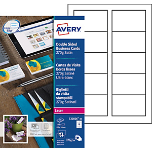 Avery C32026-10 - Cartes de visite blanches à bords lisses - 85 x 54 mm - Impression laser Avery C32026-10 - Cartes de visite blanches à bords lisses - 85 x 54 mm - Impression laser