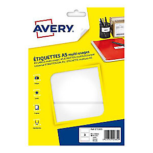 Avery ETE003 Etiquettes multi-usages 64 x 133 mm - Boîte de 48 - 16 Planches A5 - Blanches