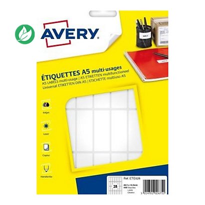 Avery ETE028 Etiquettes multi-usages blanches 48,5 x 18,5 mm - Boîte de 448