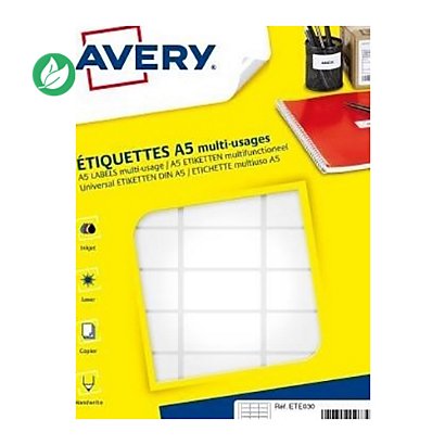 Avery ETE030 Etiquettes multi-usages blanches 19 x 38 mm - Boîte de 480