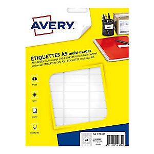 Avery ETE045 Etiquettes multi-usages 13 x 38 mm - Boîte de 720 - 16 Planches A5 - Blanches