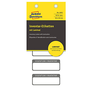 AVERY Etichetta per inventario - autoplastificata - permanente - rettangolare - 50x20 mm - 5 etichette per foglio - bianco - Avery - blister da 10 fogli AVERY Etichetta per inventario - autoplastificata - permanente - rettangolare - 50x20 mm - 5 etichette per foglio - bianco - Avery - blister da 10 fogli