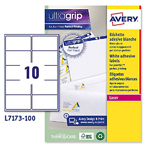 AVERY Etichette adesive L7173 - in carta - angoli arrotondati - permanenti - 99,1 x 57 mm - 10 et/fg - 100 fogli - bianco