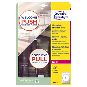 AVERY Etichette adesive per finestre - in carta - con pellicola - laser - rimovibili - diametro 200 mm - 1et/fg - 10 fogli - bianco AVERY Etichette adesive per finestre - in carta - con pellicola - laser - rimovibili - diametro 200 mm - 1et/fg - 10 fogli - bianco