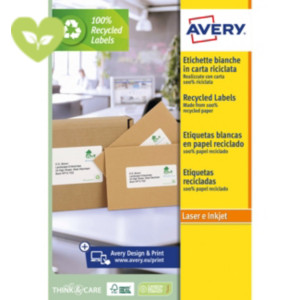 Avery Etichette autoadesive per buste, pacchi e raccoglitori, Per stampanti laser, Carta riciclata 100%, 99,1 x 33,9 mm, 100 fogli, 16 etichette per foglio, Bianco (confezione 1.600 etichette) Avery Etichette autoadesive per buste, pacchi e raccoglitori, Per stampanti laser, Carta riciclata 100%, 99,1 x 33,9 mm, 100 fogli, 16 etichette per foglio, Bianco (confezione 1.600 etichette)