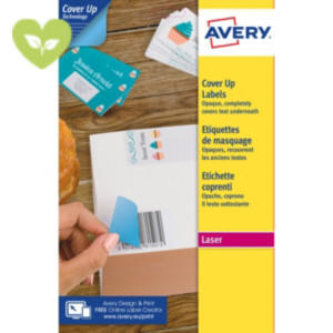 AVERY Etichette bianche in carta coprente BlockOUT™, Per Stampanti laser, 63,5 x 38,1 mm, 25 fogli, 21 etichette per foglio, Bianco AVERY Etichette bianche in carta coprente BlockOUT™, Per Stampanti laser, 63,5 x 38,1 mm, 25 fogli, 21 etichette per foglio, Bianco