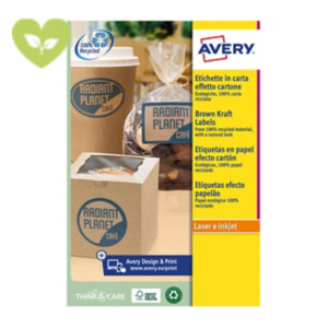 Avery Etichette in carta kraft, Laser, 105 x 57 mm, 25 fogli, 10 etichette per foglio, Autoadesive, Marrone Avery Etichette in carta kraft, Laser, 105 x 57 mm, 25 fogli, 10 etichette per foglio, Autoadesive, Marrone