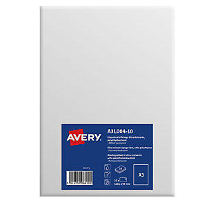 avery etichette in polietilene bianco opaco - permanente - a3 (1 et/fg) - 10 fogli