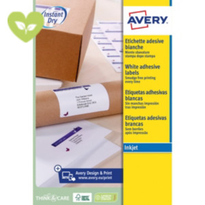 Avery Etichette per indirizzi, Per stampanti inkjet, 99,1 x 38,1 mm, 14 etichette per foglio, Autoadesive, Bianco (confezione 25 fogli) Avery Etichette per indirizzi, Per stampanti inkjet, 99,1 x 38,1 mm, 14 etichette per foglio, Autoadesive, Bianco (confezione 25 fogli)