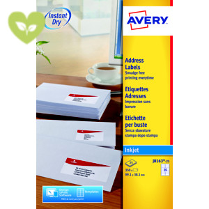 Avery Etichette per indirizzi, Per stampanti inkjet, 99,1 x 38,1 mm, 25 fogli, 14 etichette per foglio, Autoadesive, Bianco