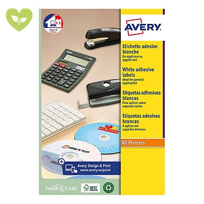 Avery Etichette per prodotti effetto Glossy, Per stampanti inkjet, Rotonde, Diametro 60 mm, 10 fogli, 12 etichette per foglio, Bianco lucido - 1