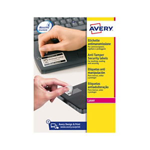 Avery Etichette permanenti NoPeel™ antimanomissione, Per stampanti laser, 45,7 x 25,4 mm, 20 fogli, 40 etichette per foglio, Bianco Avery Etichette permanenti NoPeel™ antimanomissione, Per stampanti laser, 45,7 x 25,4 mm, 20 fogli, 40 etichette per foglio, Bianco