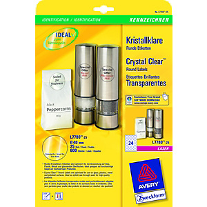 Avery Etiqueta de papel adhesiva permanente, redonda, 40 mm, 25 hojas, 24 etiquetas por hoja, transparente Avery Etiqueta de papel adhesiva permanente, redonda, 40 mm, 25 hojas, 24 etiquetas por hoja, transparente