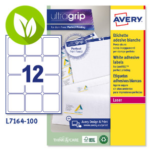 Avery Etiqueta de papel autoadhesiva permanente, 72 x 63,5 mm, 100 hojas, 12 etiquetas por hoja A4, blanco Avery Etiqueta de papel autoadhesiva permanente, 72 x 63,5 mm, 100 hojas, 12 etiquetas por hoja A4, blanco