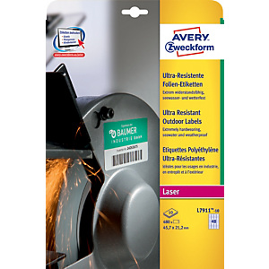 Avery Etiqueta de polietileno autoadhesiva resistente a la intemperie, 45,7 x 21,2 mm, 10 hojas, 48 etiquetas por hoja A4, blanco Avery Etiqueta de polietileno autoadhesiva resistente a la intemperie, 45,7 x 21,2 mm, 10 hojas, 48 etiquetas por hoja A4, blanco