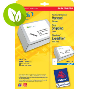 Avery Etiquetas de dirección para impresoras de inyección de tinta, 199,6 x 289,1 mm, 25 hojas, 1 etiqueta por hoja, autoadhesivas, blancas Avery Etiquetas de dirección para impresoras de inyección de tinta, 199,6 x 289,1 mm, 25 hojas, 1 etiqueta por hoja, autoadhesivas, blancas