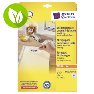 Avery Etiquetas multiusos para todo tipo de impresoras, 35,6 x 16,9 mm, 25 hojas, 80 etiquetas por hoja, autoadhesivas, blancas Avery Etiquetas multiusos para todo tipo de impresoras, 35,6 x 16,9 mm, 25 hojas, 80 etiquetas por hoja, autoadhesivas, blancas