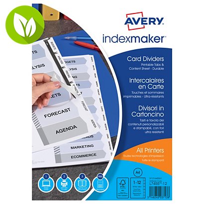 Avery IndexMaker™ Separadores imprimibles, A4, cartón, 12 pestañas, transparente - 1