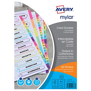Avery Intercalaires alphabétiques maxi A4+ en carte blanche, 20 divisions - Touches plastifiées colorées