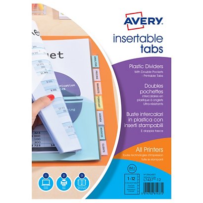 Avery Intercalaires doubles pochettes à onglets personnalisables A4+ - 12 touches - 1