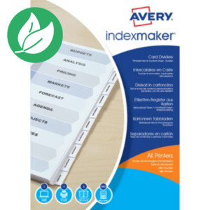 Avery Intercalaires à onglets personnalisables IndexMaker en carte A4, 12 touches
