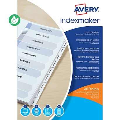 Avery Intercalaires à onglets personnalisables IndexMaker en carte A4, 12 touches - 1