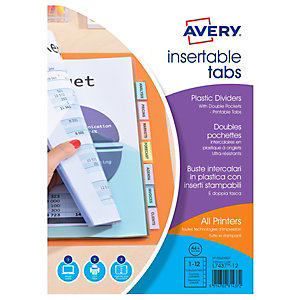 Avery Intercalaires à onglets personnalisables en polypropylène maxi A4+, 12 touches