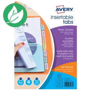 Avery Intercalaires à onglets personnalisables en polypropylène maxi A4+, 12 touches