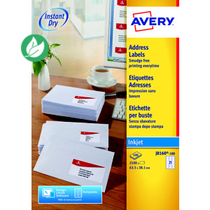 Avery J8160 Etiquettes adresses blanches jet d'encre 63,5 x 38,1 mm - Boîte de 2100