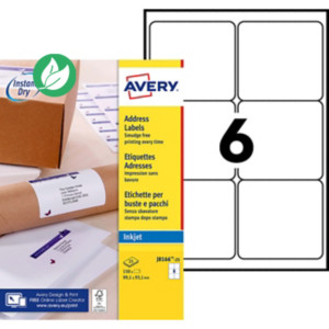 Avery J8166 Etiquettes d'expédition blanches jet d'encre 99,1 x 93,1 mm - Boîte de 150 Avery J8166 Etiquettes d'expédition blanches jet d'encre 99,1 x 93,1 mm - Boîte de 150