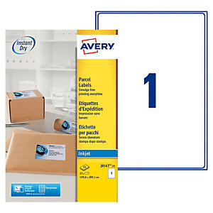 Avery J8167 Etiquettes d’adresse blanches imprimantes jet d'encre 199,6 x 289,1 mm - 25 feuilles - 25 étiquettes