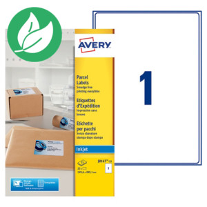 Avery J8167 Etiquettes d’adresse blanches imprimantes jet d'encre 199,6 x 289,1 mm - 25 feuilles - 25 étiquettes