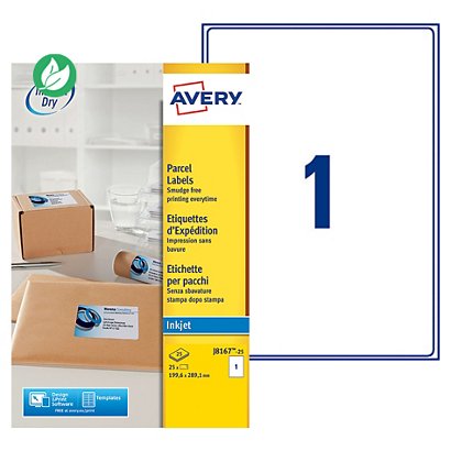 Avery J8167 Etiquettes adresses blanches jet d'encre 199,6 x 289,1 mm - Boîte de 25 - 1