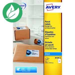 Avery J8168 Etiquettes d'expédition blanches imprimantes jet d’encre 199,6 x 143,5 mm - 25 feuilles - 50 étiquettes Avery J8168 Etiquettes d'expédition blanches imprimantes jet d’encre 199,6 x 143,5 mm - 25 feuilles - 50 étiquettes