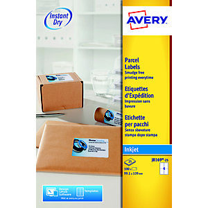 Avery J8169 Etiquettes d'adresses blanches imprimantes jet d'encre 99,1 x 139 mm - 25 feuilles - 100 étiquettes
