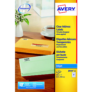 Avery J8560 Etiquettes transparentes imprimante jet d'encre 63,5 x 38,1 mm - 25 feuilles -525 étiquettes