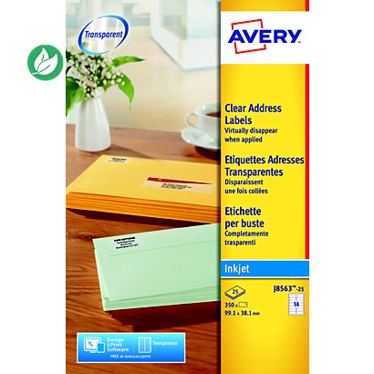 Avery J8563 Etiquettes adresses transparentes jet d'encre 99,1 x 38,1 mm - Boîte de 350 - 1
