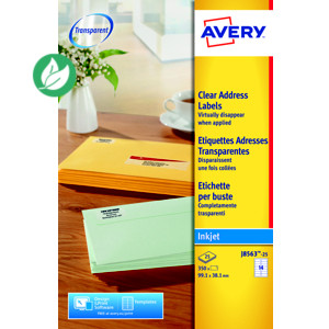 Avery J8563 Etiquettes d'expédition transparentes jet d'encre 99,1 x 38,1 mm - Boîte de 350 Avery J8563 Etiquettes d'expédition transparentes jet d'encre 99,1 x 38,1 mm - Boîte de 350