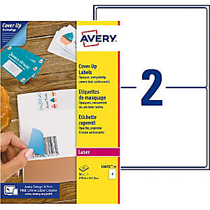 Avery L4611 Etiquettes de masquage permanentes opaques blanches 199,6 x 143,5 mm pour imprimante laser - 25 feuilles A4 -50 étiquettes par boîte