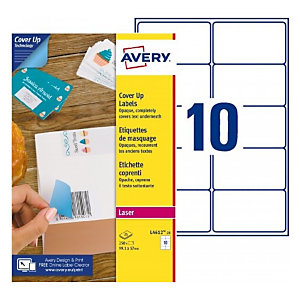 Avery (L4612-25) Etiqueta cubriente permanente, 99,1 x 57 mm, caja de 250 unidades, cantos redondeados, blanco