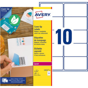 Avery L4612 Etiquettes de masquage permanentes opaques blanches laser 99,1 x 57 mm - Boîte de 250 Avery L4612 Etiquettes de masquage permanentes opaques blanches laser 99,1 x 57 mm - Boîte de 250