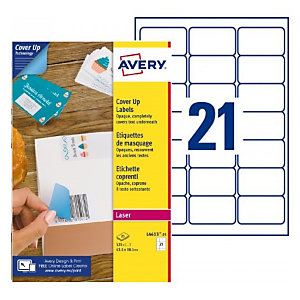 Avery (L4613-25) Etiqueta cubriente permanente, 63,5 x 38,1 mm, caja de 525 unidades, cantos redondeados, blanco