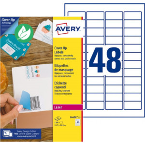 Avery L4614 Etiquettes de masquage permanentes opaques blanches laser 45,7 x 21,2 mm - Boîte de 1200 Avery L4614 Etiquettes de masquage permanentes opaques blanches laser 45,7 x 21,2 mm - Boîte de 1200