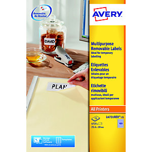 Avery L4731REV Etiquettes enlevables blanches 25,4 x 10 mm - Boîte de 4725