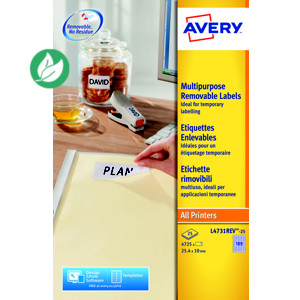 Avery L4731REV Etiquettes enlevables blanches 25,4 x 10 mm - Boîte de 4725